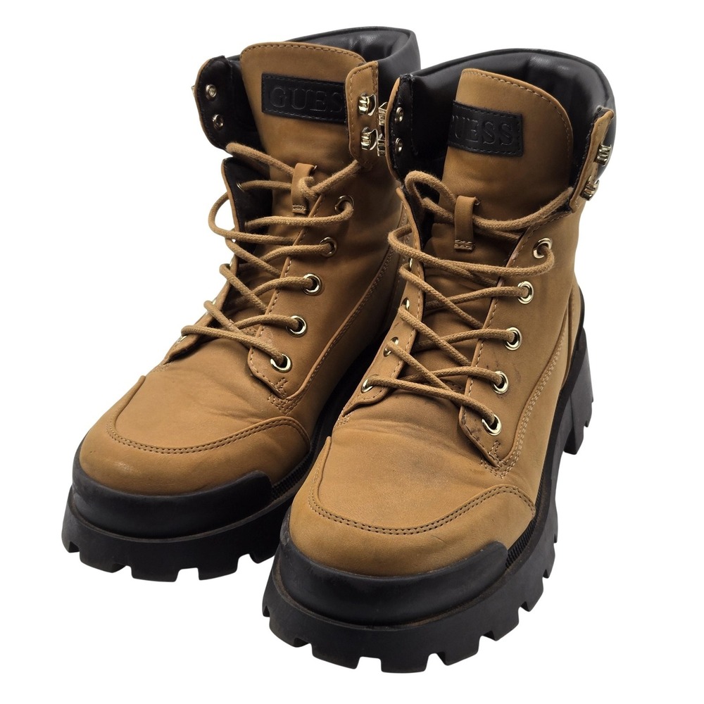 Guess Boots Teens Size 7 Brown Synthetic Combat Ankle Lace Up Lug Sole Platform